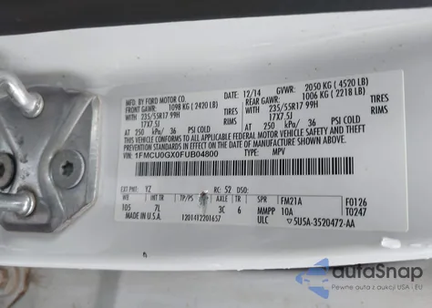 2015 Ford Escape Se из США, поврежденный, VIN 1FMCU0GX0FUB04800